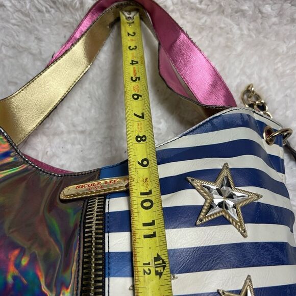 Nicole lee American Flag Satchel/shoulder bag Blue & white stripes ,red … - Picture 8 of 12
